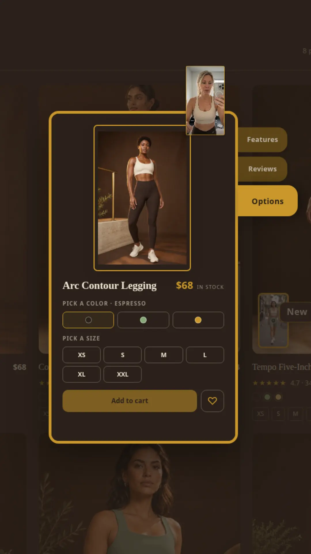 Hyper Card Options tab with color, size, cart, and wishlist controls